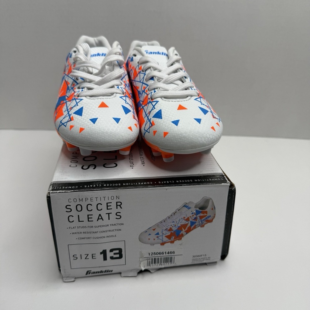Franklin Competition Soccer Cleats Mens 13 White Orange Blue Molded Studs NEW